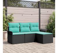 vidaXL Set Divano da Giardino con cuscino 4 pcs Nero polyrattan, Mobili da giardino e terrazza, set di divani modulari in rattan, leggeri e resistenti ai raggi UV, lounge patio