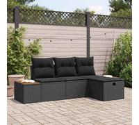 vidaXL Set Divano da Giardino a 4 Pezzi con Cuscini Rimovibili in Rattan Poliestere Nero Design Modulare Mobili da Esterno per Balcone Sezionale Patio Resistente alle Intemperie Lounge Contemporanea