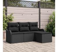 Set Divano da Giardino con cuscino 4 pcs Nero polyrattan