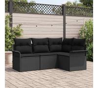 vidaXL Set di 4 divani da giardino con cuscino, nero, in polyrattan, design modulare, capacità di seduta per 6 sedie ad angolo, Sectional Patio Mobili Lounge