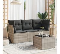Set Divano da Giardino 4pz con Cuscini Grigio Chiaro Polyrattan