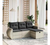 Set Divano da Giardino 4pz con Cuscini Grigio Chiaro Polyrattan
