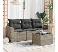 Set Divano da Giardino 4pz con Cuscini Grigio Chiaro Polyrattan