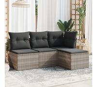 Set Divano da Giardino 4pz con Cuscini Grigio Chiaro Polyrattan