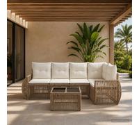 vidaXL Set Divano da Giardino 5 pcs Beige e Bianco Crema polyrattan