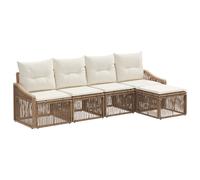 vidaXL Set di divani da giardino in rattan sintetico, 5 pezzi, beige, divano modulare, resistente alle intemperie, con cuscini, ideale per giardino, con gambe regolabili, patio