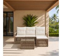 vidaXL Set di divani da giardino, 5 pezzi, beige, rattan sintetico, divano da esterno moderno, resistente alle intemperie, modulare per il giardino, poltrona con cuscini, set in rattan
