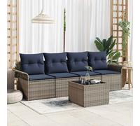 vidaXL Set Divano da Giardino 5 pcs Grigio e Blu Navy polyrattan, Divano modulare da giardino e terrazza, leggero, resistente ai raggi UV, arredo esterno, lounge