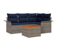 vidaXL Set Divano da Giardino 5 pcs Grigio e Blu Navy polyrattan, Divano modulare da giardino e terrazzo, arredo resistente, materiali anti-UV, per il relax all'aperto