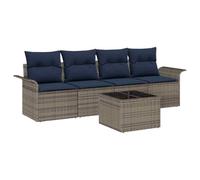 vidaXL Set Divano da Giardino 5 pcs Grigio e Blu Navy polyrattan, Divano modulare da giardino e terrazza, leggero, resistente ai raggi UV, arredo esterno, lounge