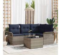 vidaXL Set Divano da Giardino 5 pcs Grigio polyrattan, Sofà modulare moderno per giardino e terrazza, resistente ai raggi UV, per un relax all'aperto