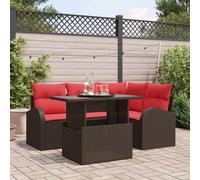 vidaXL Set Divano da Giardino 5 pcs Marrone e Rosso polyrattan, Set divani rettangolare da giardino e terrazzo, resistente agli agenti atmosferici, collezione modulare flessibile