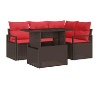 vidaXL Set Divano da Giardino 5 pcs Marrone e Rosso polyrattan, Set di mobili per esterni, divano resistente al tempo, divano modulare per giardini e terrazze