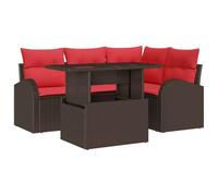 vidaXL Set Divano da Giardino 5 pcs Marrone e Rosso polyrattan, Set divani rettangolare da giardino e terrazzo, resistente agli agenti atmosferici, collezione modulare flessibile
