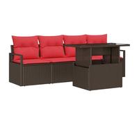 vidaXL Set Divano da Giardino 5 pcs Marrone e Rosso polyrattan, Set divano da giardino, rettangolare, modulare, resistente ai raggi UV, per esterno, perfetto per il terrazzo
