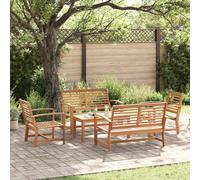 Set da Patio in Teak Massiccio: 2 Sedie, 1 Panca, 1 Tavolo in Marrone Naturale. Mobili da Esterno Robusti, con Copertura Protettiva Inclusa. Facile da Montare, Stile Tradizionale per Giardino o Balco