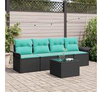 vidaXL Set Divano da Giardino 5 pcs Nero e Turchese polyrattan