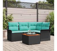 vidaXL Set Divano da Giardino 5 pcs Nero e Turchese polyrattan, Divano modulare da giardino e terrazzo, arredo resistente, materiali anti-UV, per il relax all'aperto