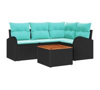 vidaXL Set Divano da Giardino 5 pcs Nero e Turchese polyrattan, Sofà modulare per giardino, resistente e flessibile, arredo esterni UV-resistente, perfetto per il patio