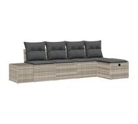 vidaXL Set Divano da Giardino 5 Pezzi con Cuscini Grigio Chiaro in Poly Rattan | Seduta Esterna con Funzione di Storage, Resistente alle Intemperie, Design Moderno e Contemporaneo, Panchina per Arre