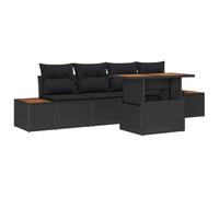 vidaXL Set Divano da Giardino 5 Pezzi con Cuscini Neri, Modulare, per 4 Persone, Tavolo Rettangolare in Rattan Sintetico, Arredamento per Terrazze e Patios, Collezione Balcone, Resistente alle Intem
