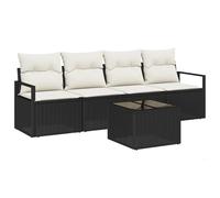 vidaXL Set Divano da Giardino 5 Pezzi con Cuscini Rattan Nero e Panna, Divano Giardino 2 Posti Cuscini Rattan Nero e Panna