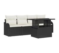 vidaXL Set Divano da Giardino 5 Pezzi con Cuscini Nero e Panna Polyrattan | Posti a Sedere all'aperto per 4 Persone Design Modulare Ideale per Patio Balcone o Cuscini Rimovibili & Piedini Regolabili