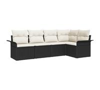 Set di 5 divani da giardino con cuscini in polirattan nero, divano da giardino a 2 posti con ripostiglio e cuscini in polyrattan nero