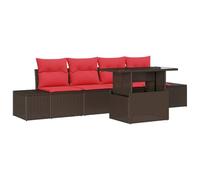 vidaXL Set Divano da Giardino 5 pz 4-Numero di posti Marrone e Rosso | Puoi personalizzarlo per ogni spazio, Con cuscini morbidi e accoglienti, Materiali robusti per usarlo all'aperto