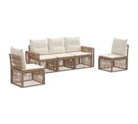 Set Divano da Giardino 5 pz Beige e Bianco Crema polyrattan