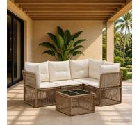 vidaXL Set di divani da giardino, 5 pezzi, beige, in rattan sintetico, divano modulare esterno, lettino resistente alle intemperie, mobile contemporaneo per patio, sedili regolabili
