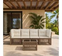 vidaXL Set di divani da giardino, 5 pezzi, beige polyrattan, set di divani da esterno, design moderno, resistente al tempo, mobili da giardino eleganti, comodi cuscini