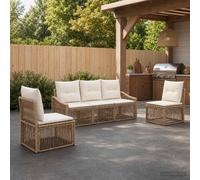 vidaXL Set di 5 divani da giardino in rattan artificiale beige, divano modulare moderno, lounge da giardino resistente alle intemperie, sedute da patio, mobili in polyrattan, sedia relax imbottita