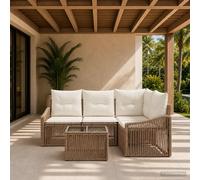 vidaXL Set Divano da Giardino 5 pcs Beige polyrattan, Balconi moderni, resistenti alle intemperie, con piedini regolabili, mobili da giardino, divano modulare in rattan