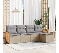 Set Divano da Giardino 5 pz con Cuscini Beige in Polyrattan