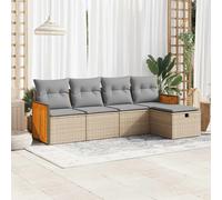 Set Divano da Giardino 5 pz con Cuscini Beige in Polyrattan