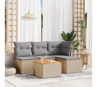 vidaXL Set Divano da Giardino 5 pz con Cuscini Beige Misto Polyrattan