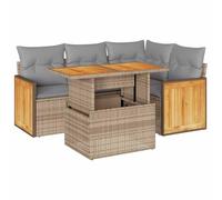 vidaXL Set Divano da Giardino 5 pz con Cuscini Beige Polyrattan Acacia