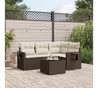 Set Divano da Giardino 5 pz con Cuscini Marrone in Polyrattan