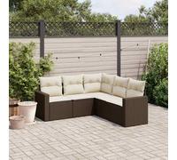 Set Divano da Giardino 5 pz con Cuscini Marrone in Polyrattan