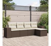 Set Divano da Giardino 5 pz con Cuscini Marrone in Polyrattan