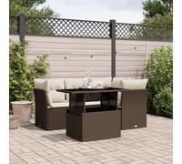 Set Divano da Giardino 5 pz con Cuscini Marrone in Polyrattan
