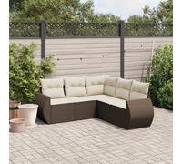 Set Divano da Giardino 5 pz con Cuscini Marrone in Polyrattan