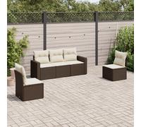 Set Divano da Giardino 5 pz con Cuscini Marrone in Polyrattan