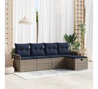 Set Divano da Giardino 5 pcs Grigio e Blu Navy polyrattan