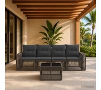 vidaXL Set di divani da giardino, 5 pezzi, grigio e grigio scuro, mobili moderni per giardino, sedute esterne, divano modulare resistente alle intemperie, gambe regolabili, lounge in rattan