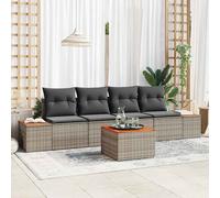 vidaXL Set di Divani da Giardino 5 Pezzi con Cuscini Grigio Polyrattan Acacia | Seduta Modulare da Esterno Arredamento Elegante per Patio Comodo per 4 Design Resistente alle Intemperie Intrecciato R