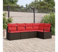 Set Divano da Giardino 5 pcs Marrone e Rosso polyrattan