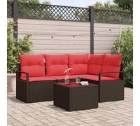 vidaXL Tuinbankenset 5 st Bruin en Rood poly rattan