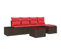 vidaXL Set Divano da Giardino 5 pz Marrone e Rosso polyrattan | Puoi facilmente sistemarlo come vuoi, Morbidi e perfetti per il relax, Fatto per resistere all'esterno